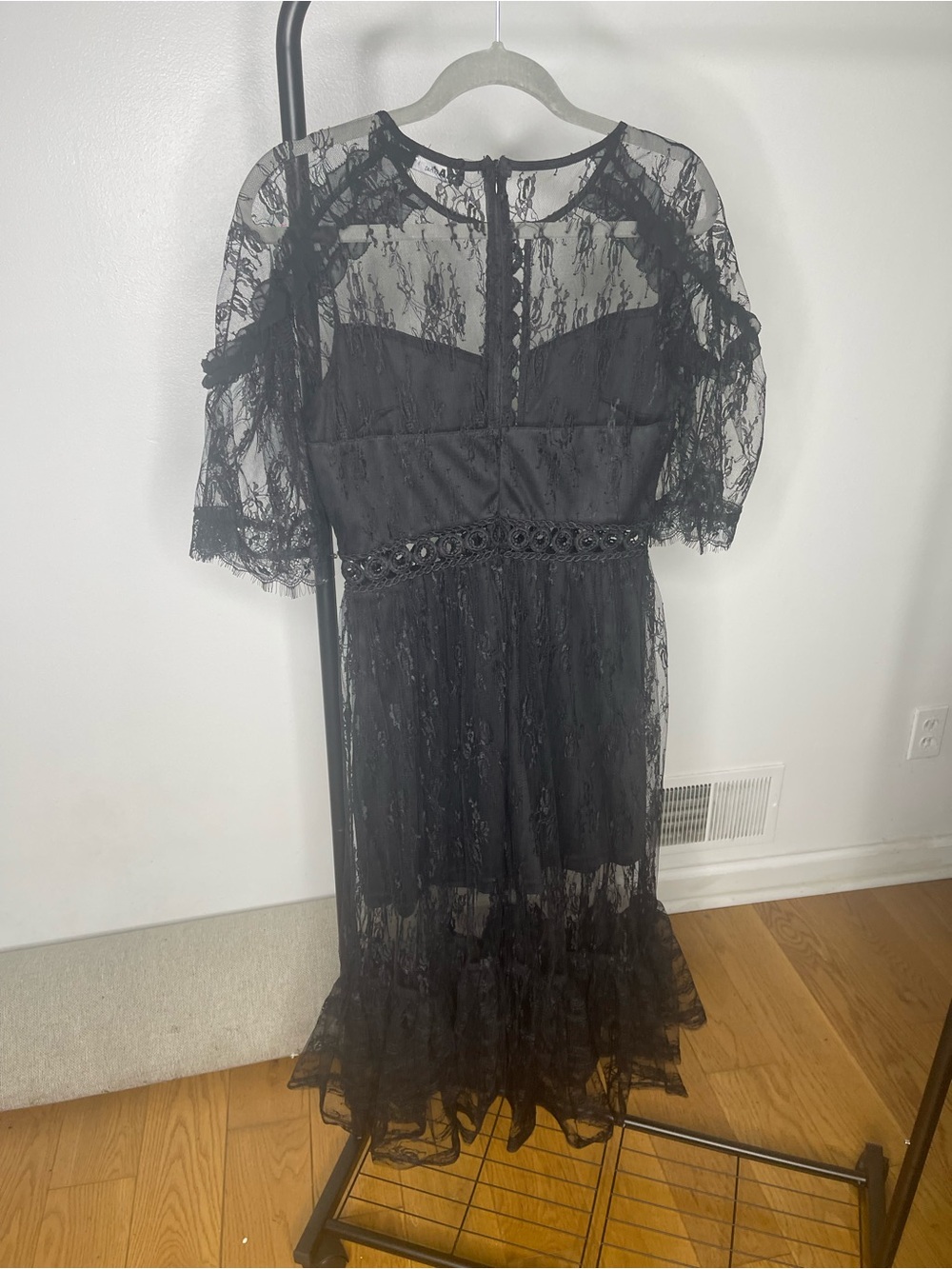 Ina Black Lace Midi Dress with Sheer Lace Overlay - Picture 2 of 5